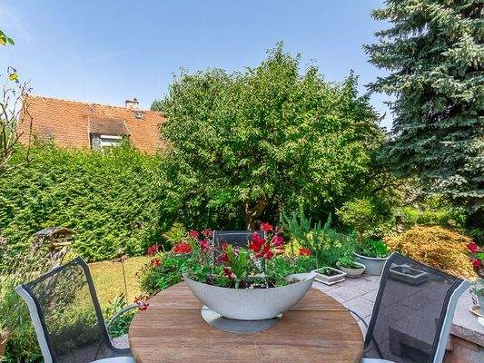 Blick von Freisitz in Garten