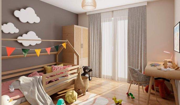 Ein hell erleuchtetes Kinderzimmer