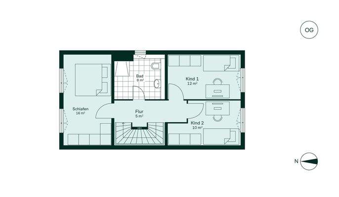 Komfortabler Grundriss im Obergeschoss