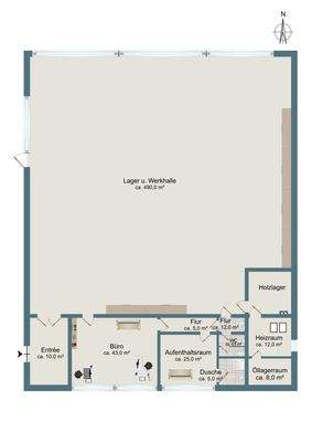 Halle mit Büros und Sozialräumen