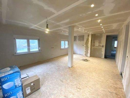 Obergeschoss: geplanter großräumiger Koch-/ Essbereich