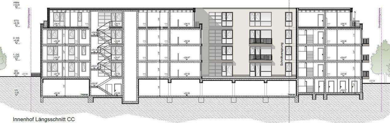 Innenhof Längsschnitt CC