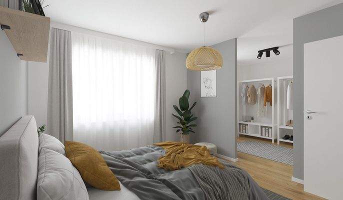 Visualisierung des Schlafzimmers im Einfamilienhau