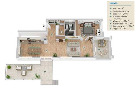 3D Grundriss Obergeschoss
