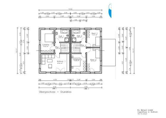 Erhardbau-Doppelhaushälfte Weilheim Grundriss Obergeschoss