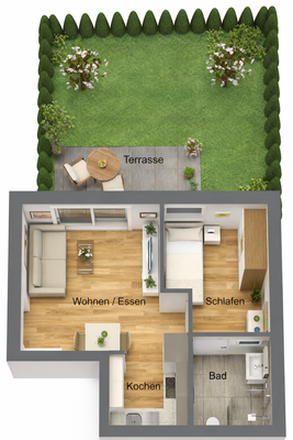 Grundriss als 2-Zi.-Whg