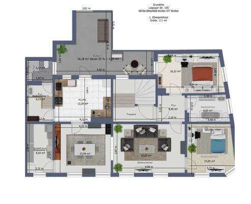 Grundriss 1. Obergeschoss mit Bemaßung