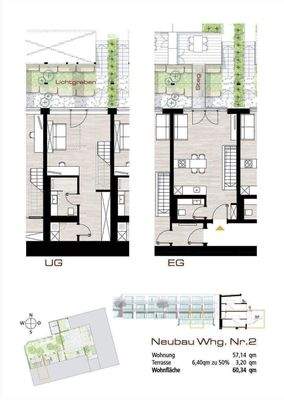Grundriss 2 Zi.- Maisonette mit Terrasse / Garten