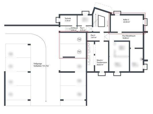 Kellerraum und optionale Stellplätze