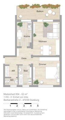 Grundriss farbig / möbliert