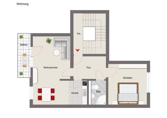 schematische Grundrissdarstellung mit Einrichtungsbeispiel