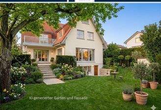 KI-generierter Garten & Fassade