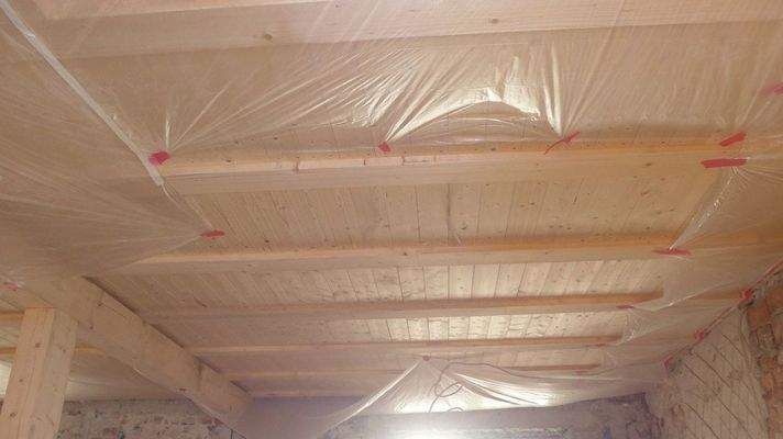 Holzdecke Wohnzimmer/Küche EG