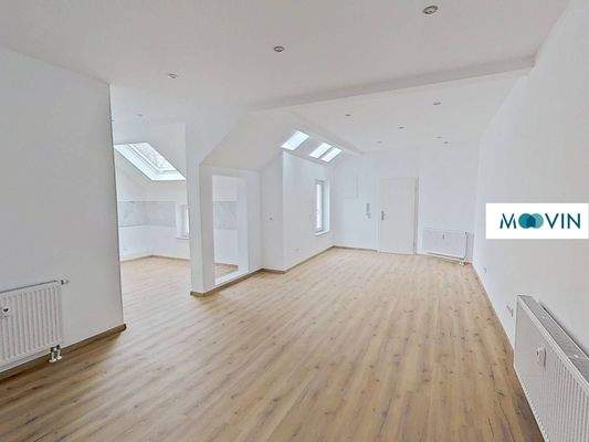 Ansicht I: Wohn- und Esszimmer mit offenem Küchenbereich