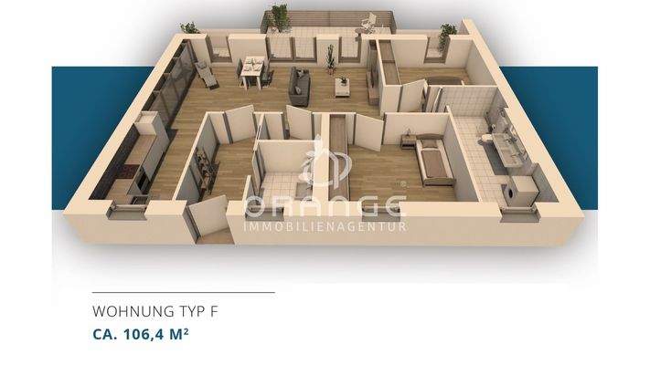 Grundriss 3D Wohnung Typ F