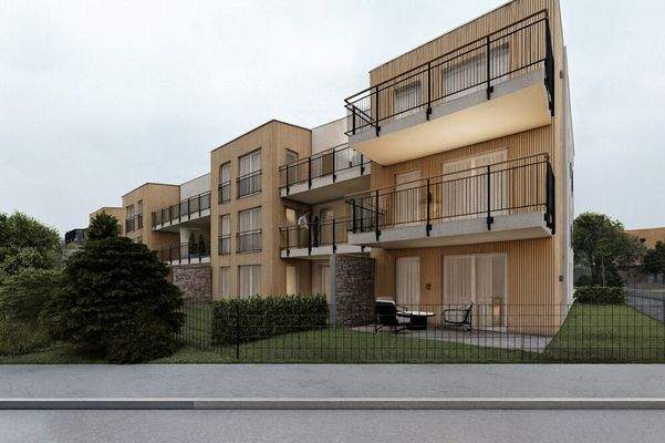 Moderne Wohnanlage mit Holz- und Putzfassade_3