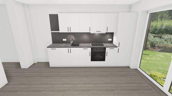 Moderne Küche mit Gartenblick