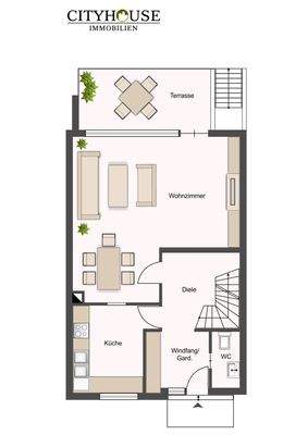 Erdgeschoss mit Terrasse und Garten