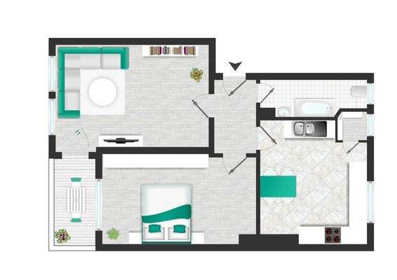 Grundriss mit Einrichtungsbeispiel