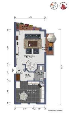 Grundriss untere Wohnebene