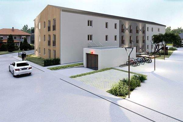 Moderne Wohnanlage mit Holz- und Putzfassade_5