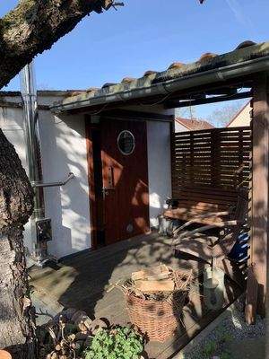 Sauna Entree im Garten