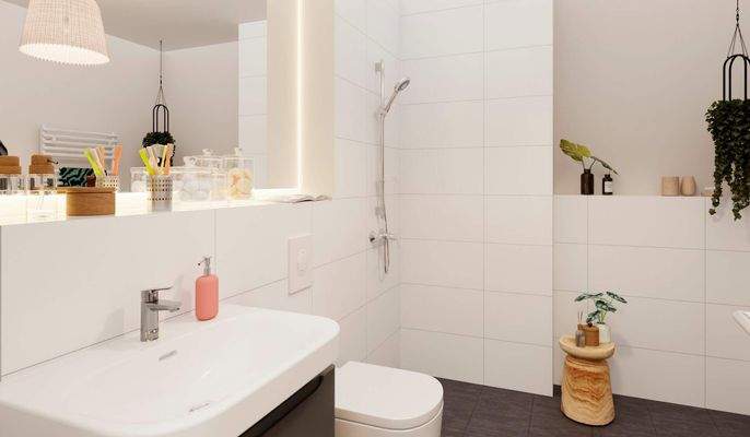 Badezimmer mit bodengleicher Dusche