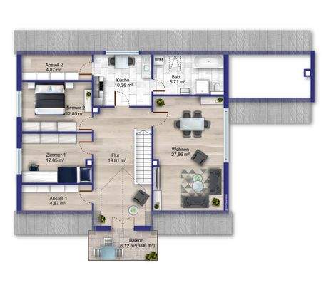 Grundriss Dachgeschoss (Möblierung beispielhaft)