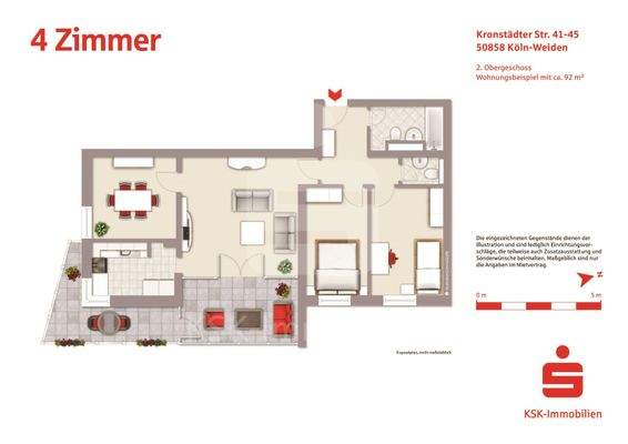 Grundrissbeispiel Wohnung 4 Zimmer - ca. 92 m²