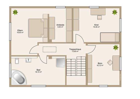 Perfekte Aufteilung im Obergeschoss