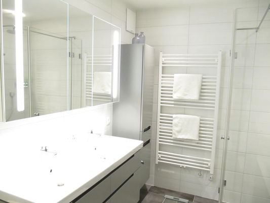 Badezimmer mit großer Dusche und Wanne