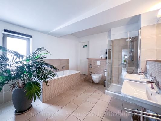 Tageslichtbad mit Wanne und Dusche