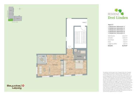 Einzelgrundriss WE 17, 24, 31, 38, 45