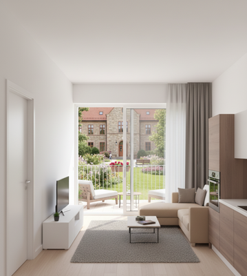 Servicewohnung-Wohn-/Kochbereich-Visalisierung