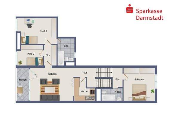 Grundriss Wohnen und Schlafen