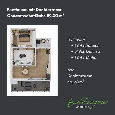 animierter Grundriss - Dachterrasse ist nicht vollständig abgebildet