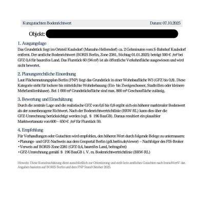Kurzgutachten Bodenrichtwert