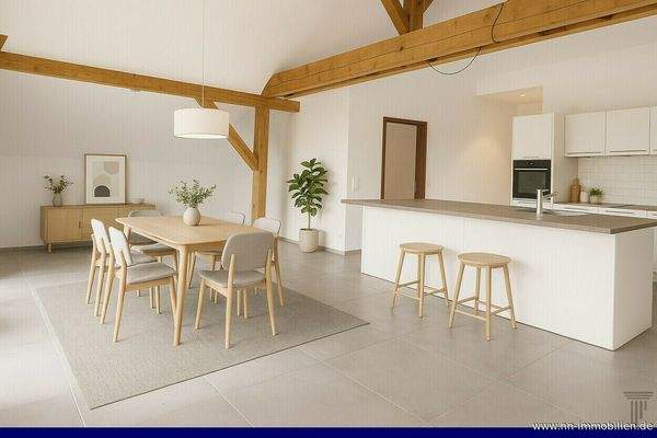 heller und geräumiger Wohn-/Essbereich - möbliert durch KI