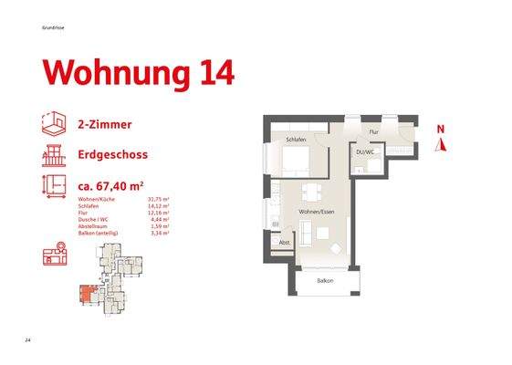 Grundriss Wohnung 14 Erdgeschoss