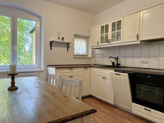 Küche mit Möbeln und Geräten