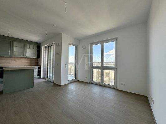 Wohnzimmer mit offener Küche