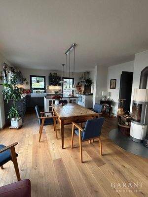 Küche u. Esszimmer EG mit Kaminofen