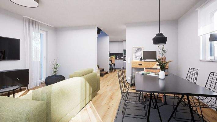 Wohn-, Essbereich und Küche