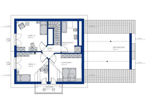 Viel Platz im Obergeschoß, auch im Anbau besteht eine Reserve