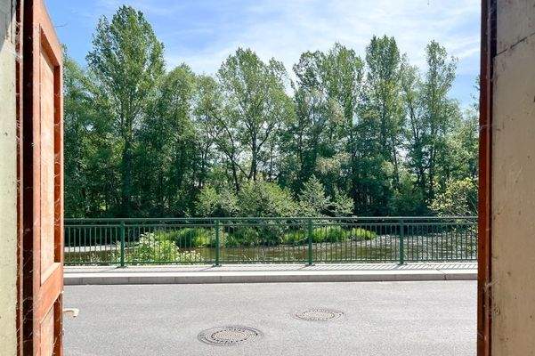 Blick aus der Saaletür auf die Saale