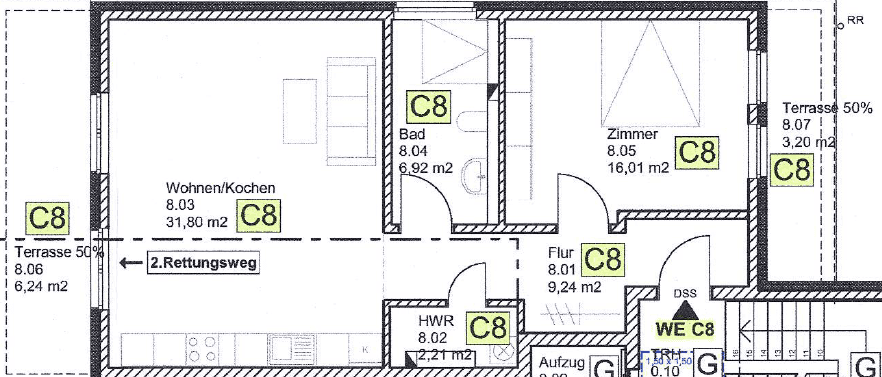Grundriss WE 151, C8