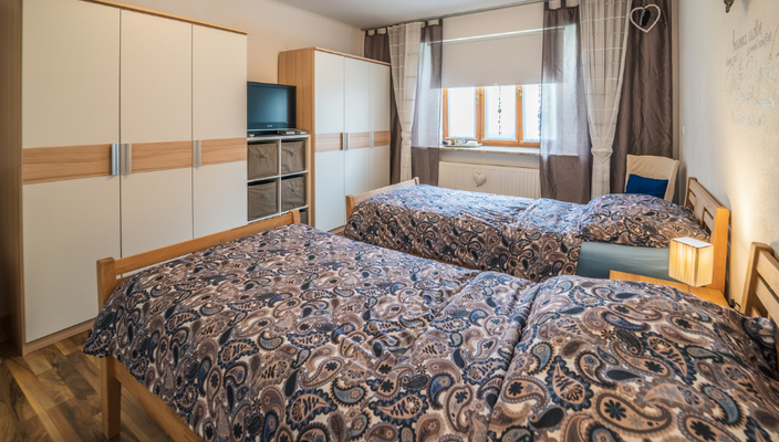 Schlafzimmer mit 2 EInzelbetten (können auch als Doppelbett genutzt werden)