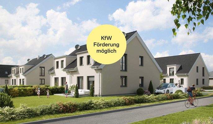 Moderne Doppelhäuser in grüner Umgebung_KfW