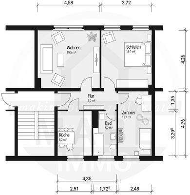 Grundriss ohne Gewähr und noch ohne Gartenaustritt
