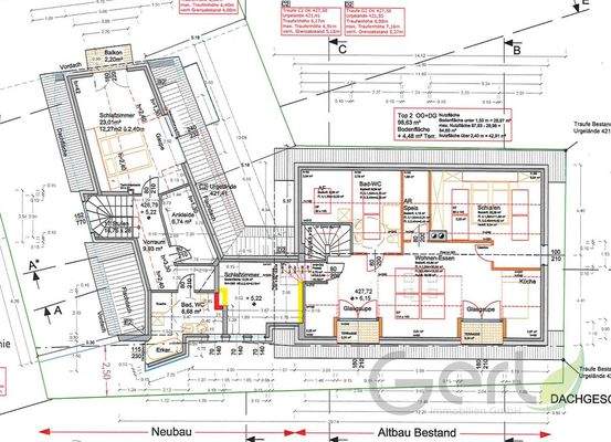Dachgeschoss: Altbestand mit Neubau